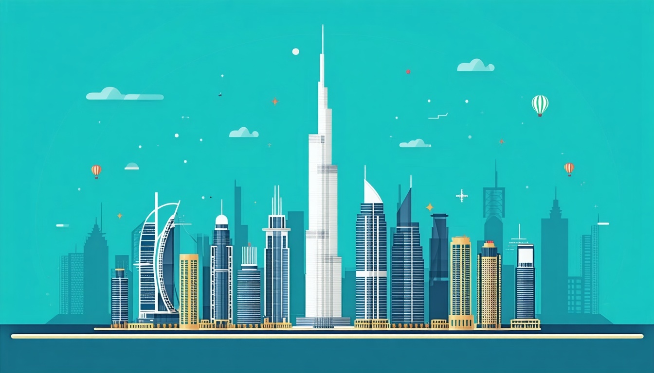 dubai global hub marketing flat vector