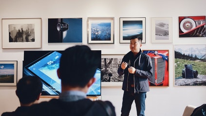 A business owner uses an explainer video to present his product 