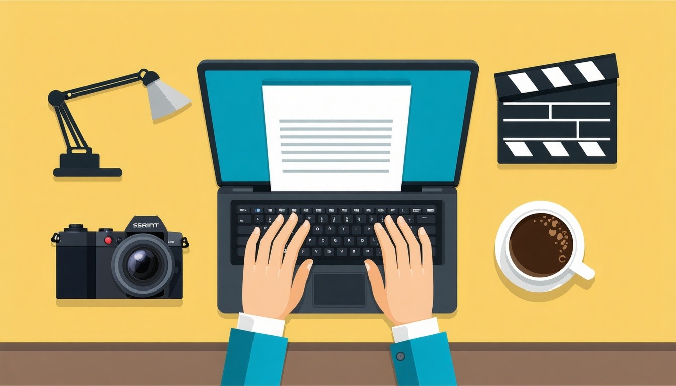 typing a script for a video flat vector