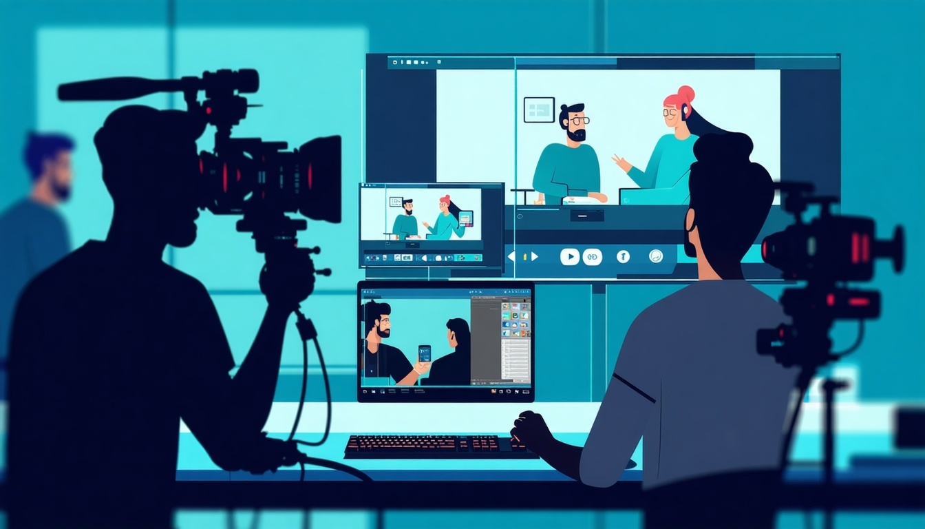 working with video professionals flat vector-1